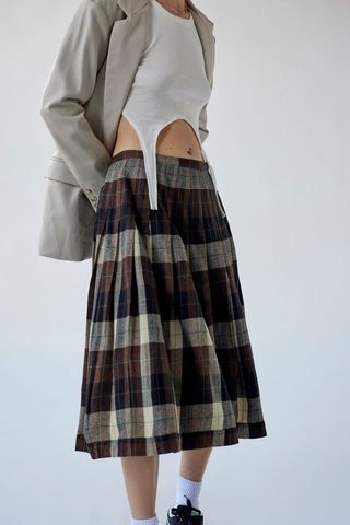 Urban Renewal + Vintage Plaid Pleated Maxi Skirt