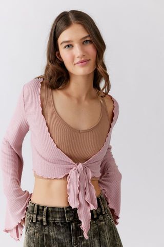 Urban Outfitters + Daisy Ribbed Tie-Front Top