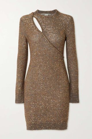 Stella Mccartney + Cutout Sequined Metallic Knitted Mini Dress