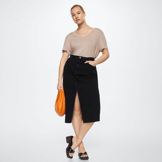 Mango + Slit Denim Skirt