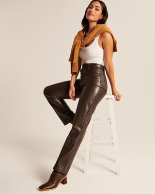Abercrombie + Curve Love Vegan Leather 90s Straight Pants