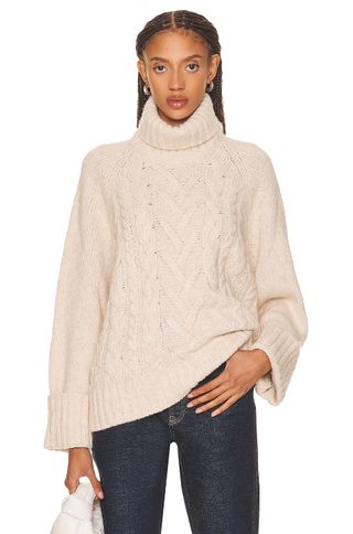 Ganni + Chunky Cable Oversized Turtleneck Pullover Sweater