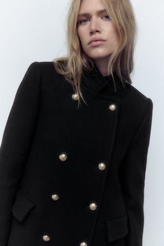 Zara + Wool Blend Double-Breasted Coat