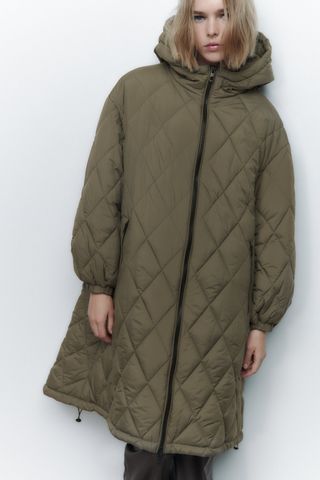 Zara + Hooded Quilted Coat