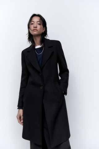 Zara + Wool Blend Fitted Coat