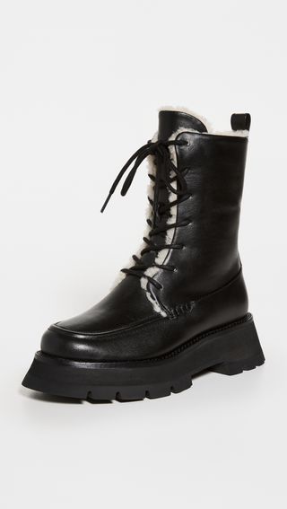 3.1 Phillip Lim + Kate Lace Up Combat Boots With Shearling