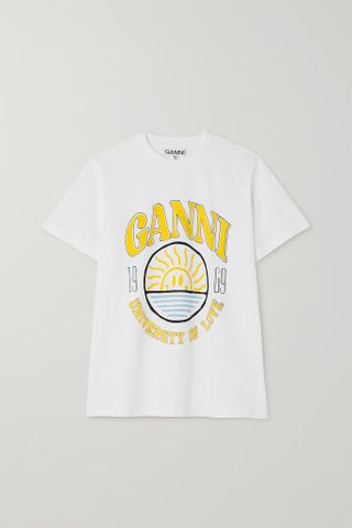 Ganni + Sun University of Love Printed Organic Cotton-Jersey T-Shirt