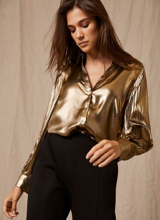 Mint Velvet + Gold Pleated Sleeve Shirt