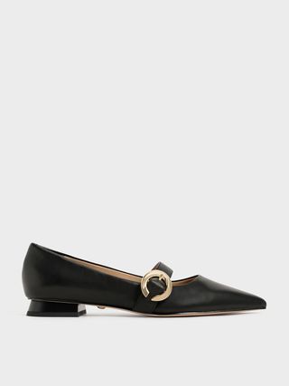 Charles & Keith + Black Metallic Buckle Leather Mary Janes