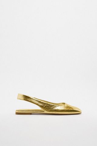 Zara + Metallic Leather Slingback Ballet Flats