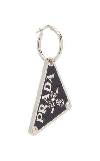 Prada + Enameled Sterling Silver Single Logo Earring