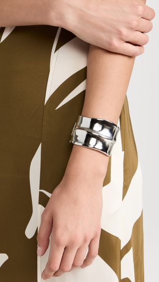 Kenneth Jay Lane + Thick Satin Silver Hinged Cuff Bracelet