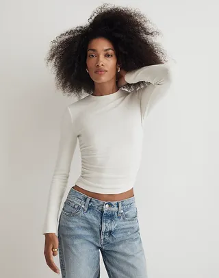 Madewell + Brushed Jersey Ruched Long-Sleeve Tee
