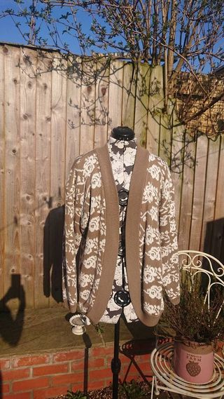 Vintage + Brown and Ivory Rose Oversized Cardigan