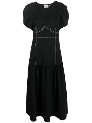 Gestuz + Stitch-Detail Puff Sleeve Midi Dress