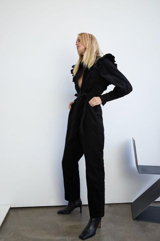 Warehouse + Cord Frill Front Belted Jumpsuit