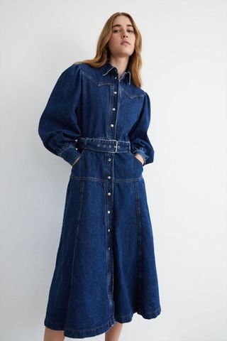 Warehouse + Denim Western Style Belted Midi Dress