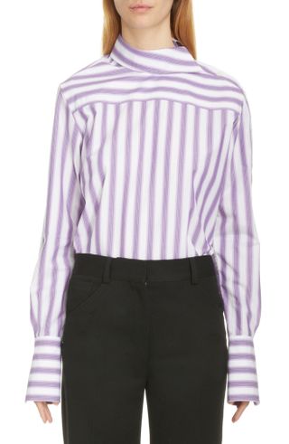 Victoria Beckham + Asymmetric Stripe Organic Cotton Shirt