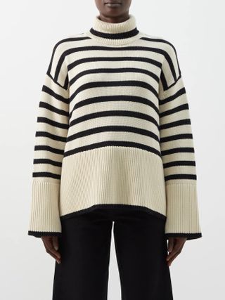 Totême + Neutral Striped Roll-Neck Wool-Blend Sweater