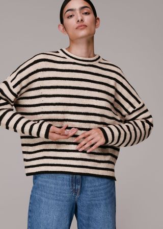 Whistles + Striped Ribbed Crew Neck Jumper