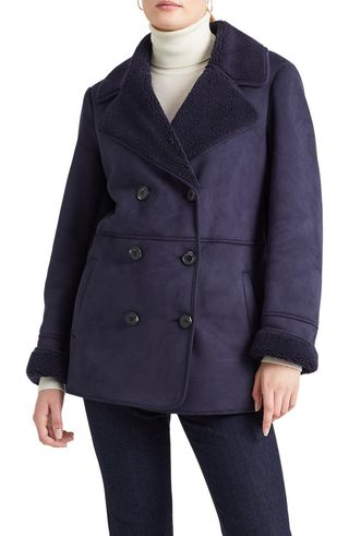 Lauren Ralph Lauren + Double Breasted Faux Shearling Coat