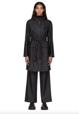 Rains + Black Polyester Coat