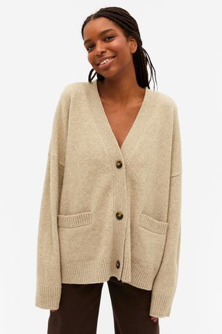 Monki + Beige Relaxed Knitted Cardigan