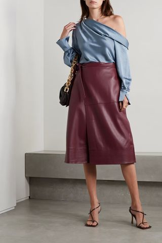 Jonathan Simkhai + Bia Wrap-Effect Paneled Vegan Leather Midi Skirt
