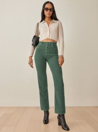 Reformation + Cynthia Button Fly High Rise Straight Corduroy Pants