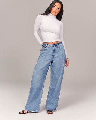 Abercrombie and Fitch + Love Mid Rise Ultra Wide Leg Jean