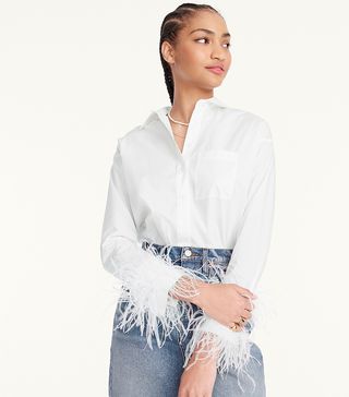 J.Crew Collection + Cotton Poplin Shirt With Feather Trim