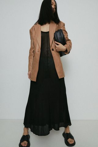 Karen Millen + Leather Longline Relaxed Blazer
