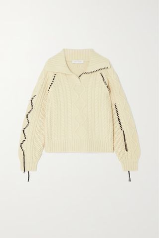 Ninety Percent + Eve Whipstitched Cable-Knit Organic Cotton-Blend Sweater
