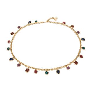 Lele Sadoughi + Glass Rainbow Bezel Jewel Charm Chain Belt