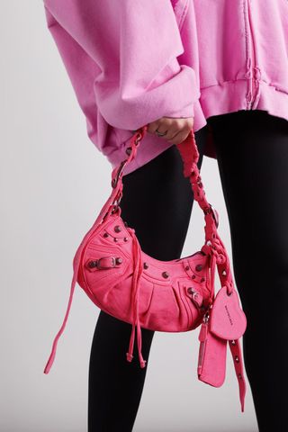Balenciaga + Le Cagole XS Studded Crinkled-Leather Shoulder Bag