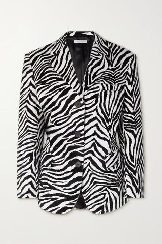 Alessandra Rich + Zebra-Print Cotton-Velvet Blazer