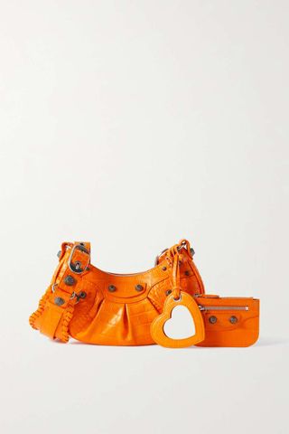 Balenciaga + Le Cagole Xs Studded Croc-Effect Leather Shoulder Bag