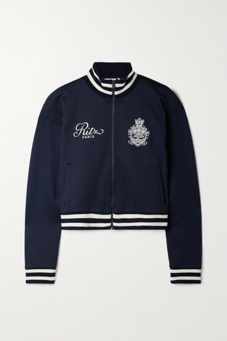 Frame + + Ritz Paris Striped Embroidered Jersey Track Jacket