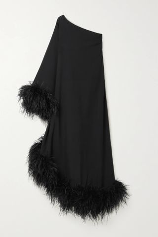 Taller Marmo + Ubud One-Shoulder Feather-Trimmed Crepe Maxi Dress