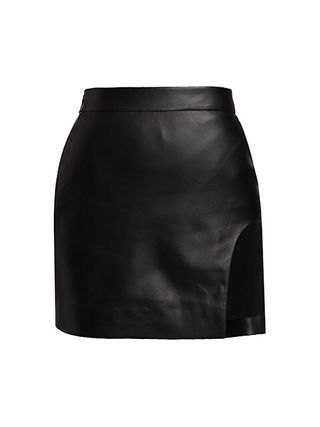 Zeynep Arçay + U-Slit Leather Miniskirt