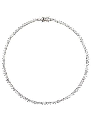 Dorsey + Bennington 3-Prong, Lab-Grown White Sapphire Silver Riviere Necklace in Rhodium-Coated Brass