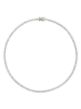 Dorsey + Moss Round Cut, 3mm 4-Prong, Lab-Grown White Sapphire Silver Riviere Necklace in Rhodium Coated Brass
