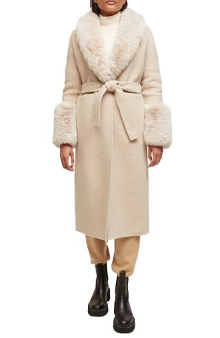 Maje + Galaxyre Wool Blend Coat With Faux Fur Trim