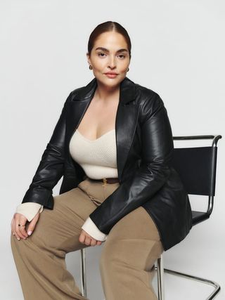 The Reformation + Veda Bowery Leather Blazer Es