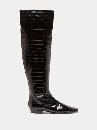 Totême + Crocodile-Effect Leather Over-the-Knee Boots