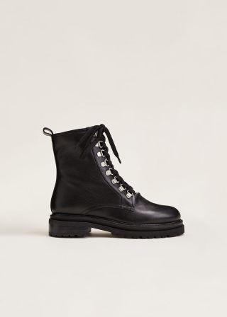 Phase Eight + Meladie Black Leather Lace Up Ankle Boots