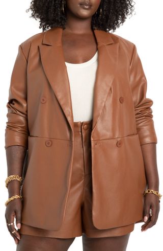 Eloquii + Faux Leather Double Breasted Blazer