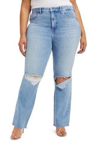 Good American + Good Classic High Waist Raw Hem Bootcut Jeans