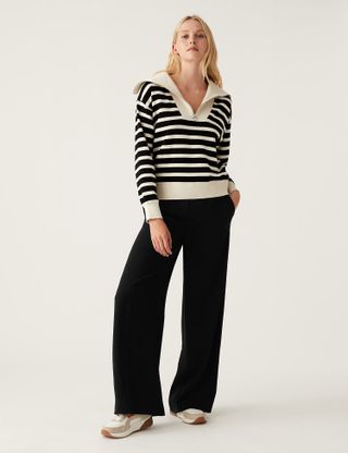 M&S Collection + Crepe Drawstring Wide Leg Trousers