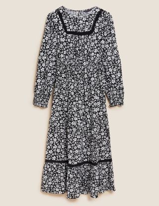 M&S Collection + Floral Round Neck Midaxi Waisted Dress